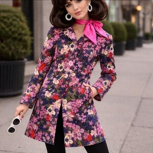 Tara Jarmon X Target Trench Coat Pink Two Button Floral Print Pockets Sz XS